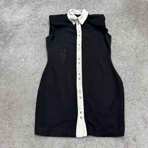 Zara Button Down Polo Shirt Mini Dress Womens Small Black White Sleeveless Work